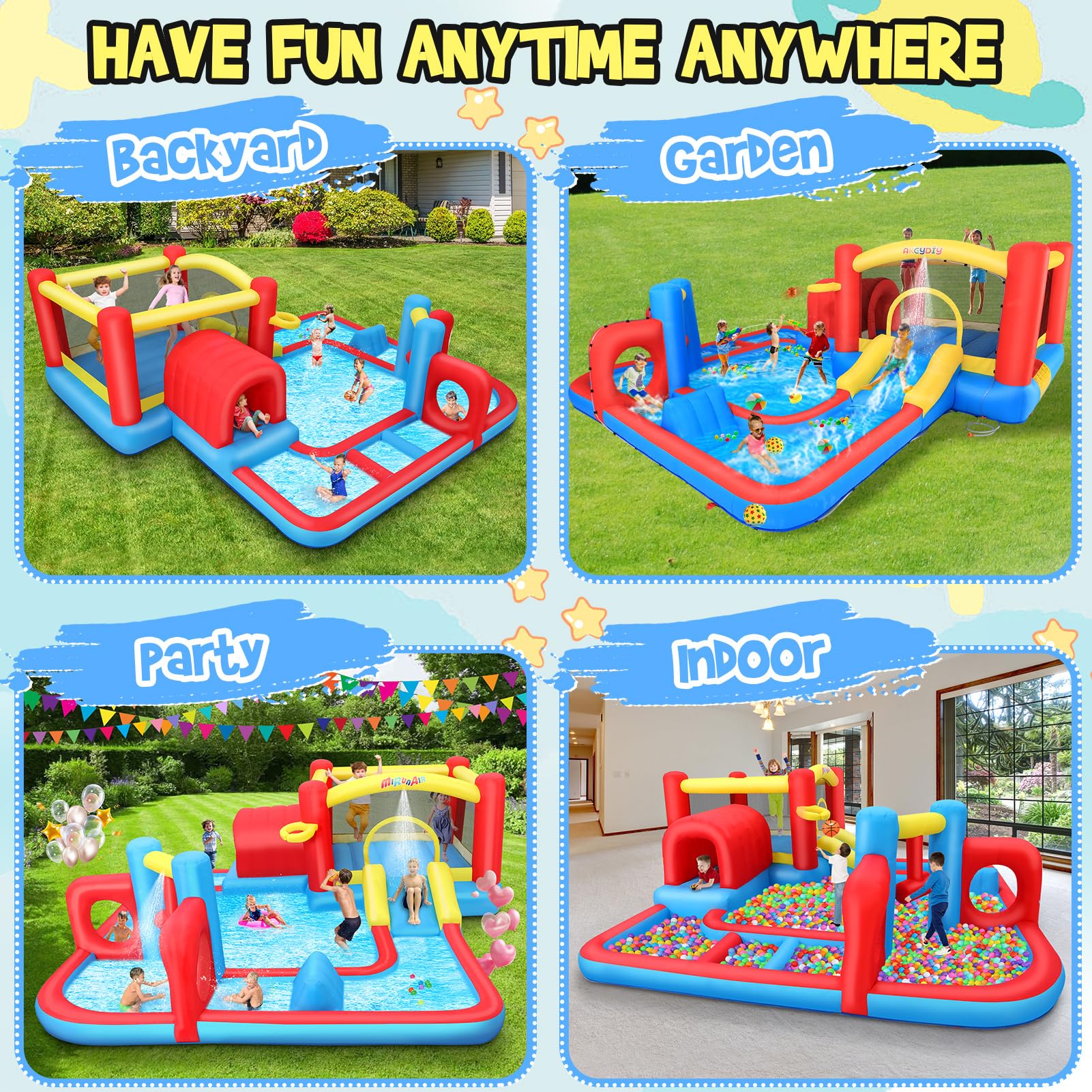 14.3FTx14.3FT Inflatable Bounce House Water Slide for Kids with 520W Blower