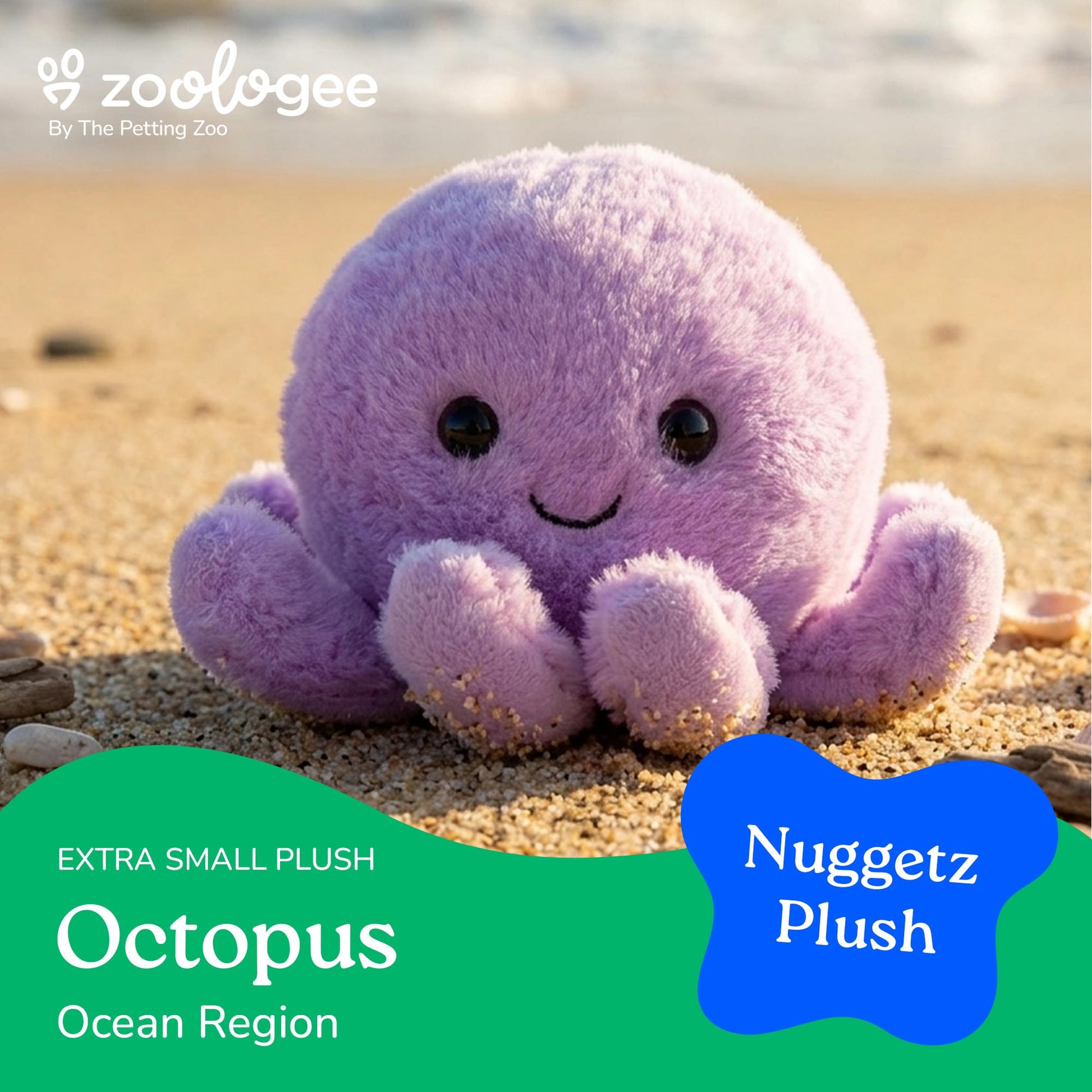 The Petting Zoo Purple Octopus Stuffed Animal Plushie, Gifts for Kids, Nuggetz Sealife Animals, Octopus Plush Toy, 6 inches