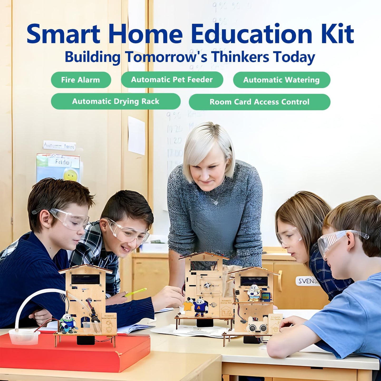 ACEBOTT 5-in-1 ESP32 STEM Smart Home and School Education Kit Compatible with Arduino, STEM Robotics Science Kits for Students Age 12+, Engineering