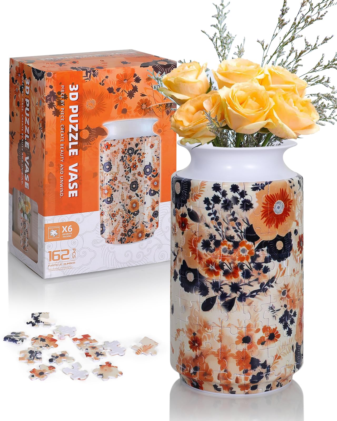 3D Puzzle Vase, 160 Pieces No Glue Required UV Printing Puzzle Vase