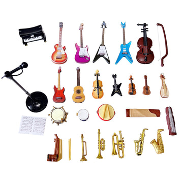 Anrher 25pcs Mini Musical Instruments Decoration Piano Violin Trumpet Guitar Saxophone Drum Dollhouse Accessory Sets