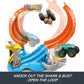 Hot Wheels Monster Trucks Corkscrew Shark Smash Track Set & 1:64 Scale MEGA-Wrex Toy Truck