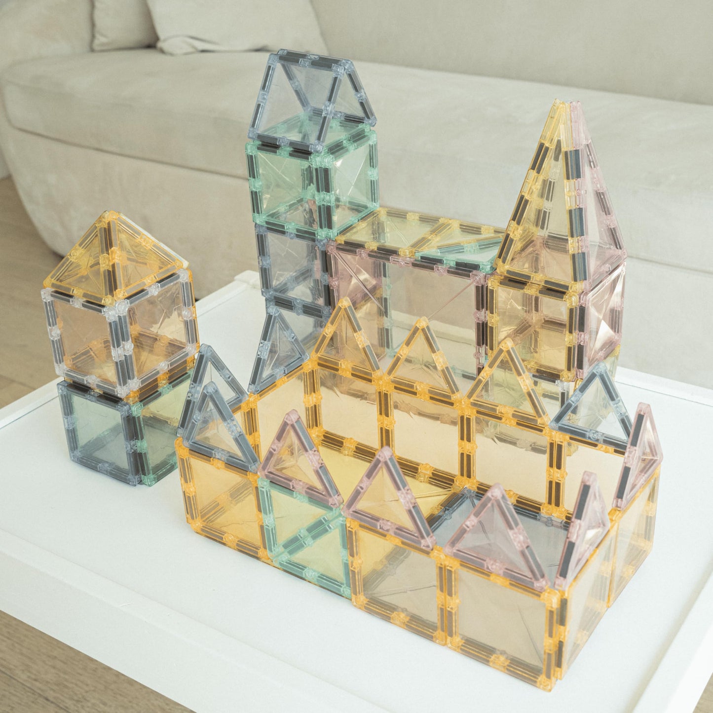 Square House Magnetic Tiles Playset, Building Tiles, Magnet 3D Aesthetic Blocks, Construction Playboards (Translucent 100 Piece)
