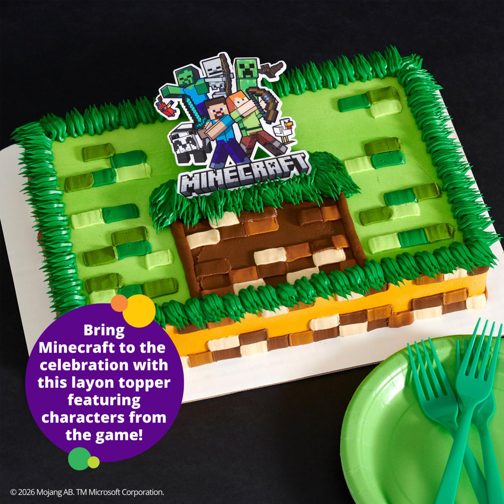 Minecraft Cake Topper, Birthday Cake Decoration Featuring Steve, Alex, Creeper, & More! Food Safe, Ready To Use - 1 Piece