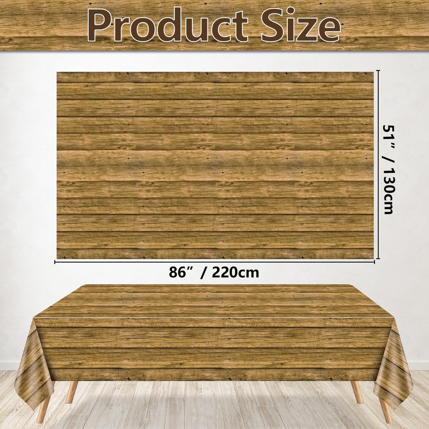 PTECDROTS 4Pcs Wood Tablecloth, Brown Rustic Table Covers, Rectangular Table Decoration for Rustic, Western Barn Themed Birthday Barbecue Party