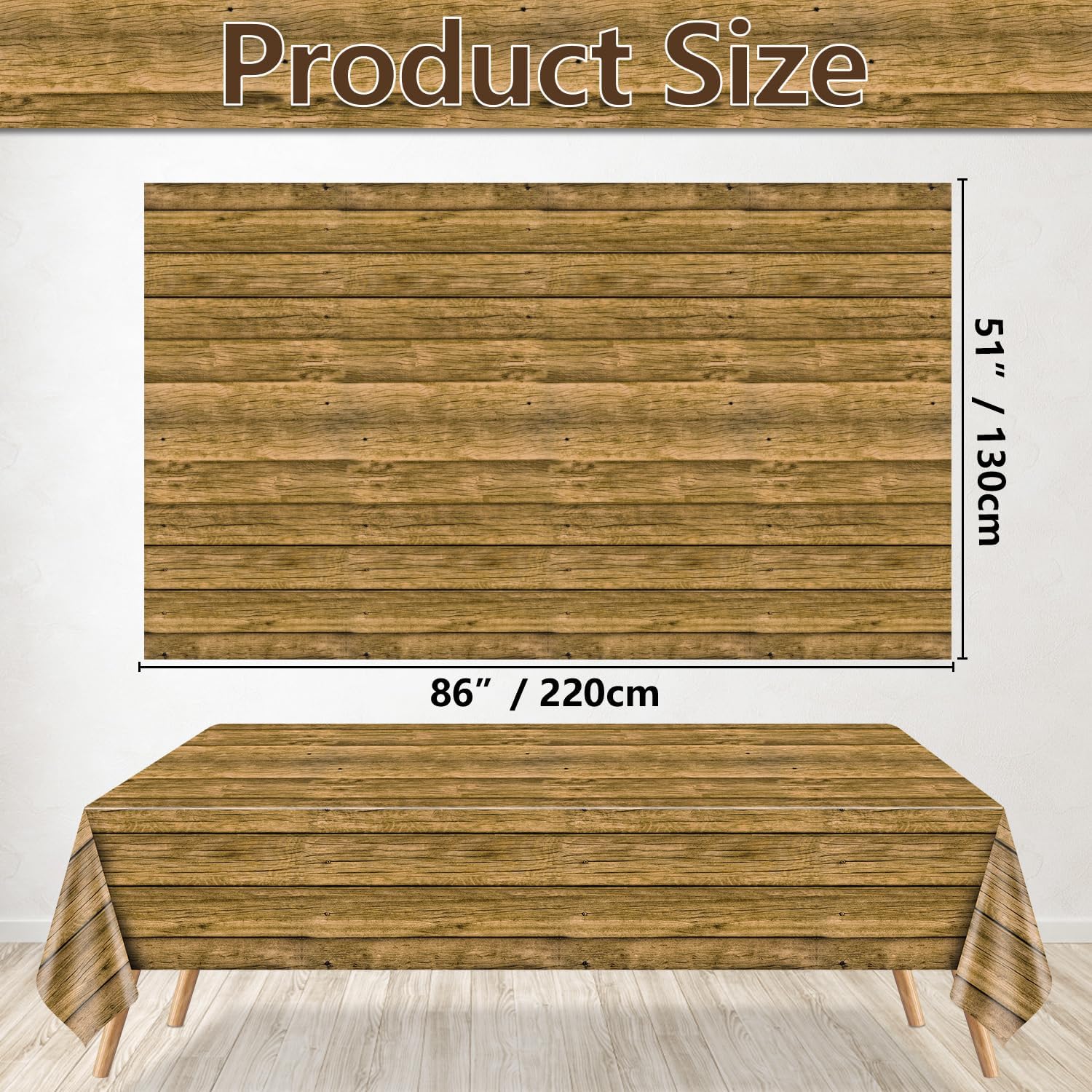 PTECDROTS 4Pcs Wood Tablecloth, Brown Rustic Table Covers, Rectangular Table Decoration for Rustic, Western Barn Themed Birthday Barbecue Party