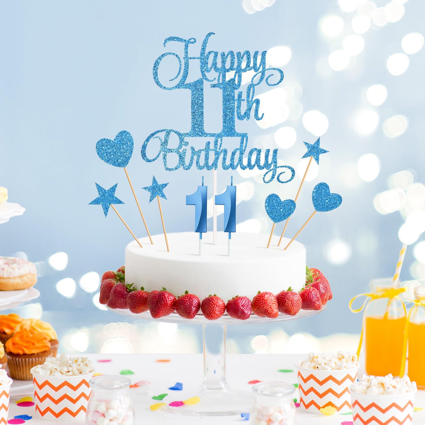 Lecferrarc 11th Birthday Cake Decorations, 11th Birthday Candles Cake Numeral Candles and Glitter Happy 11th Birthday Cake Toppers Set for Birthday
