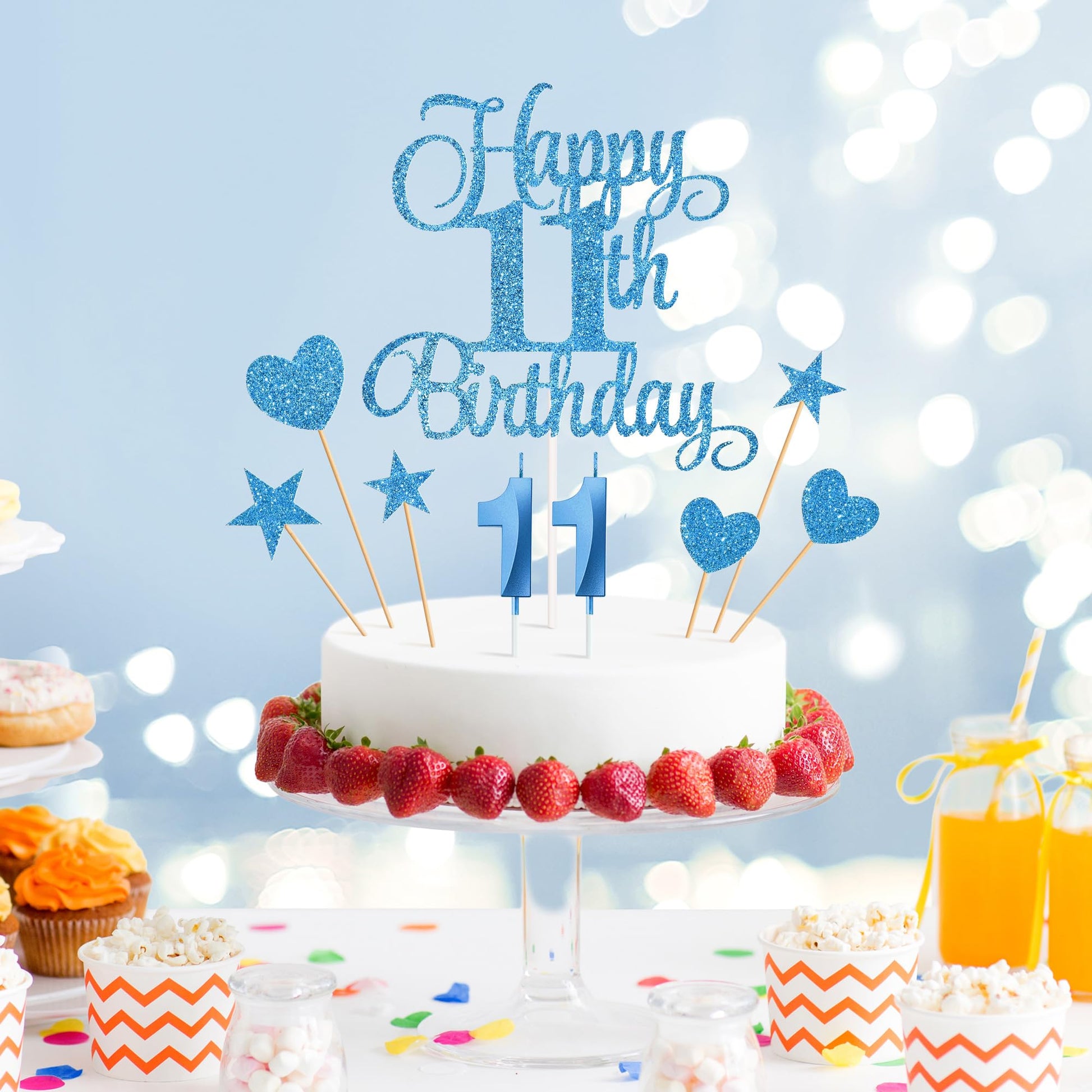 Lecferrarc 11th Birthday Cake Decorations, 11th Birthday Candles Cake Numeral Candles and Glitter Happy 11th Birthday Cake Toppers Set for Birthday