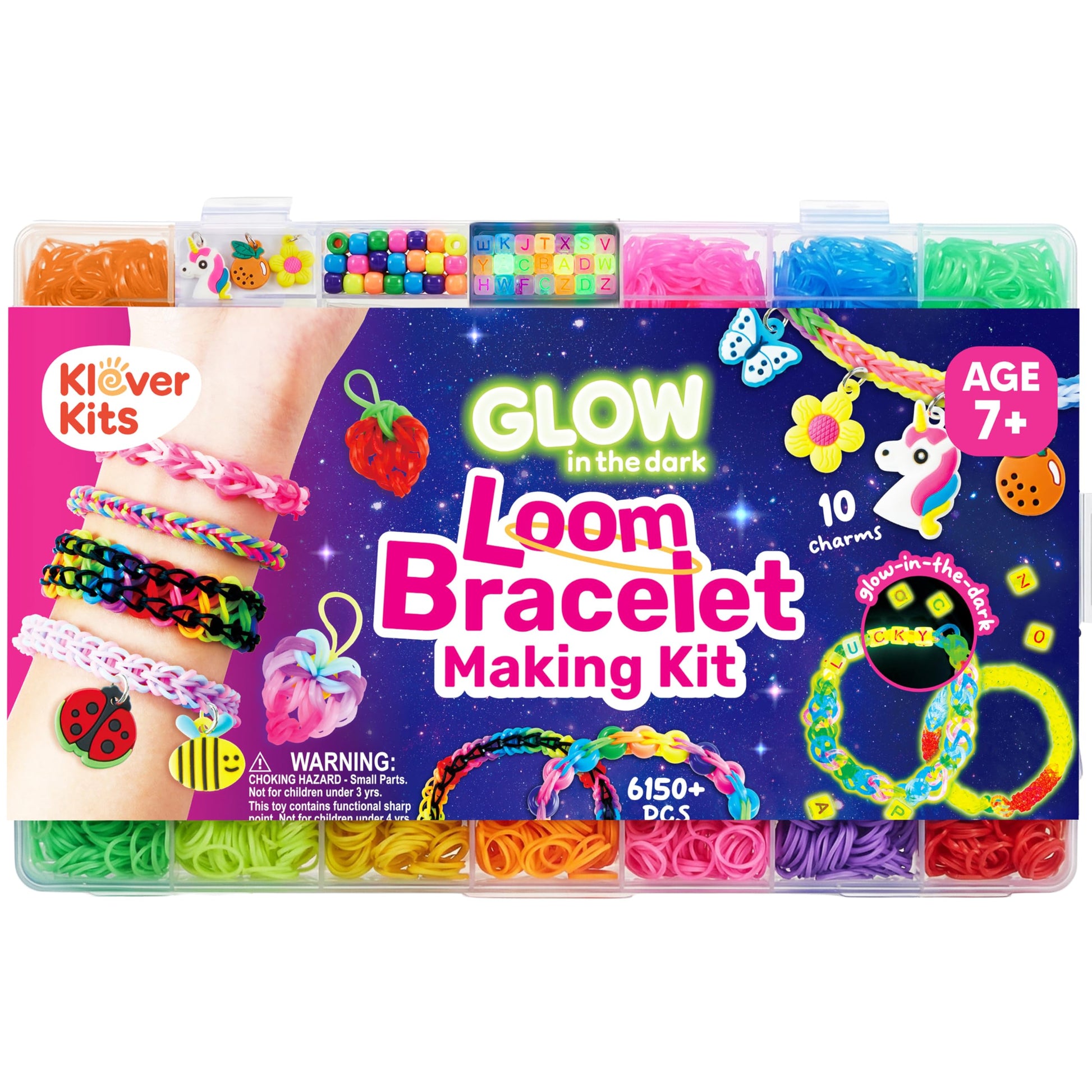 JOVA Klever Kits Rubber Band Bracelet Kit, Glow in The Dark Loom Bracelet Making Kit, 6000+ PCS DIY Set, Crafts for Girls Age 7+