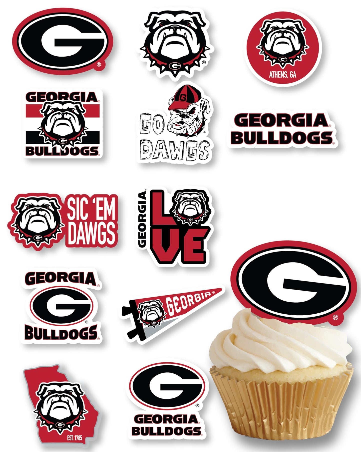 Georgia Bulldog Cupcake Toppers UGA Cake Party Decorations 24 Pcs