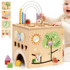 KizKnows Kid Wooden Activity Cube Montessori Development Toy for 1 Year Old