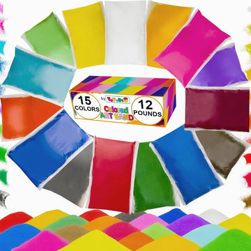 Toyssio Colored Sand for Sand Art [15 Colors: 12 lbs], Colored Sands Bulk, Delightful Sands Art Fun for Crafts, Parties, Children, Nice Colorful Fun