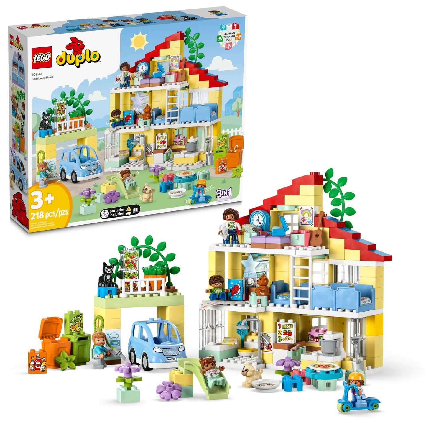 LEGO DUPLO Town 3 in 1 Family House 10994 Educational STEM Building Toy Set for Toddlers Ages 3 and Up, for Kids, Car Toy and 3 Floor House Lets The