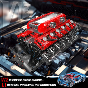 Mould King V12 Engine Model Kit that Runs - Motorized Mini Engines Building Blocks Set with Battery & Gearshift, Car Construction STEM Toy for Adults