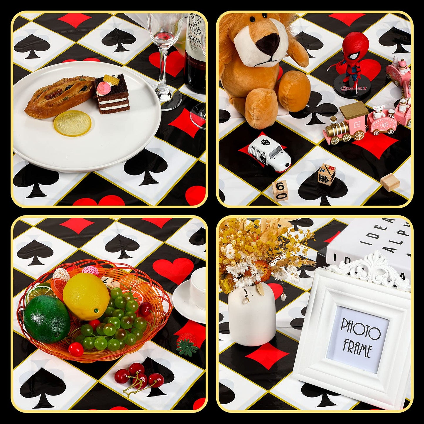 Irenare 3 Pcs Casino Poker Party Tablecloths Decor Poker Plastic Disposable Card Table Cover for Picnic Birthday Las Vegas Casino Theme Wedding Party