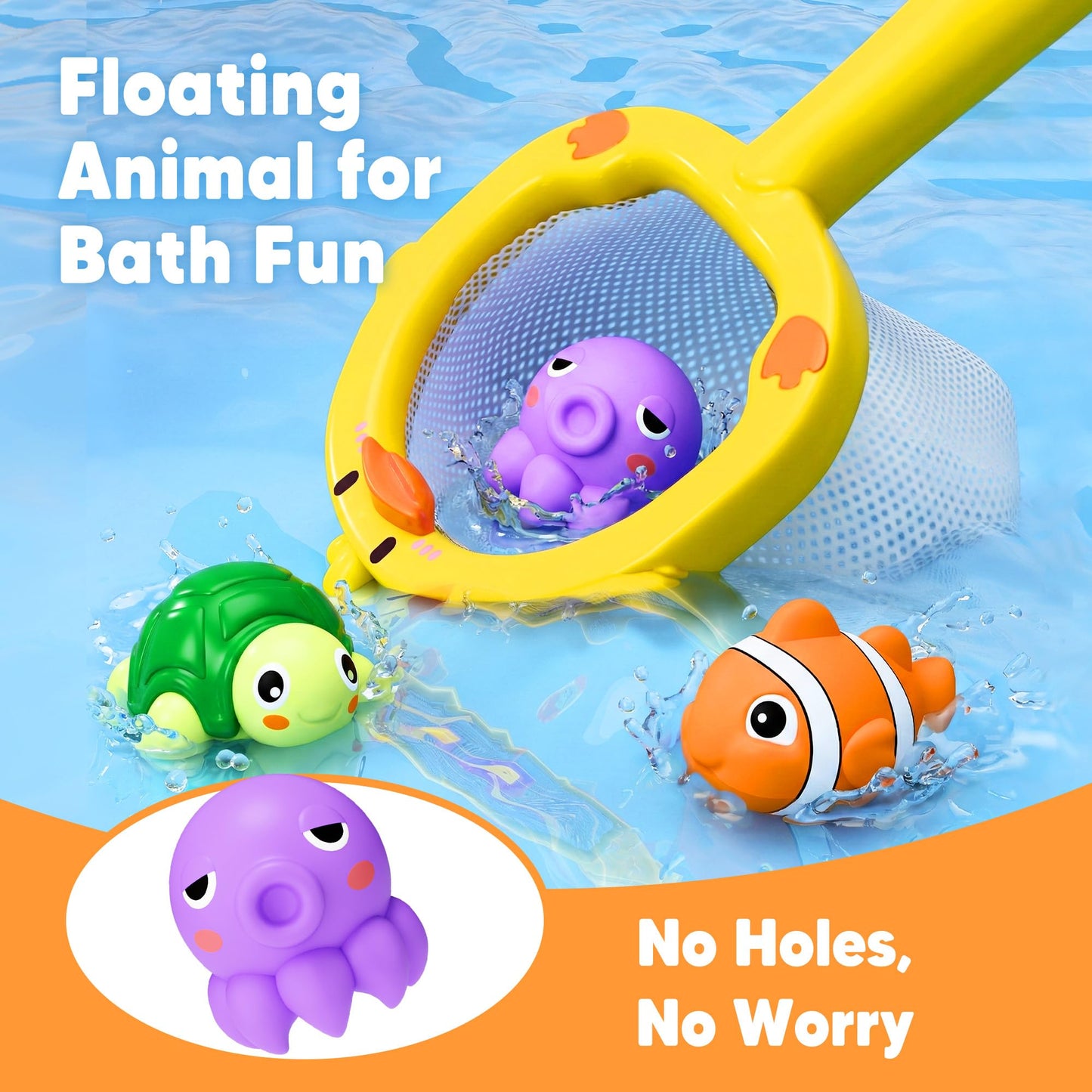 iPlay, iLearn Baby Duck Bath Toy, Toddler Bathtub Shower Toy W/ Suction Spin Gear, Floating Animals, Fishing Net Pool Water Play, Birthday Easter Gift