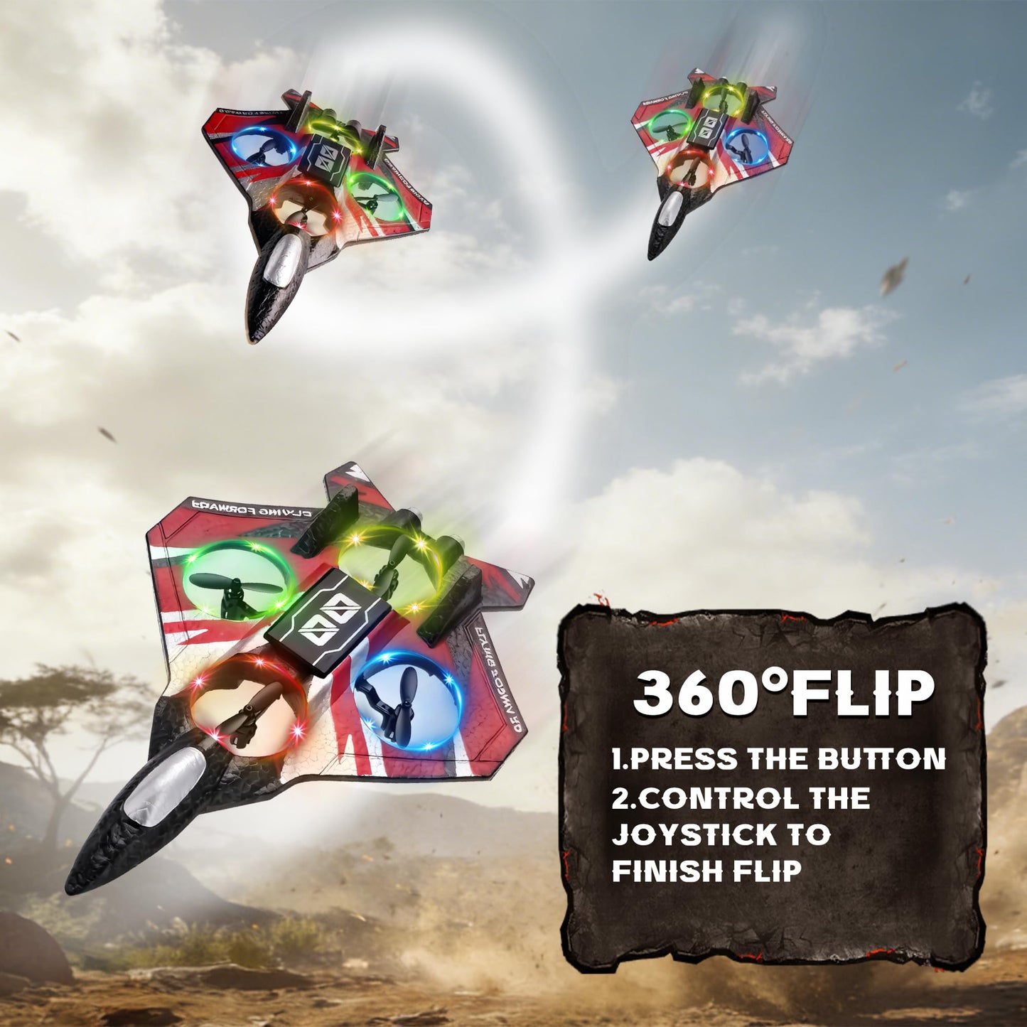 LEFEI Remote Control Airplane Drone with Light for Kids Adults,360° Flip Fighter Jet Helicopter Toys,Stunt Roll Planes Gifts for 6+ Boys