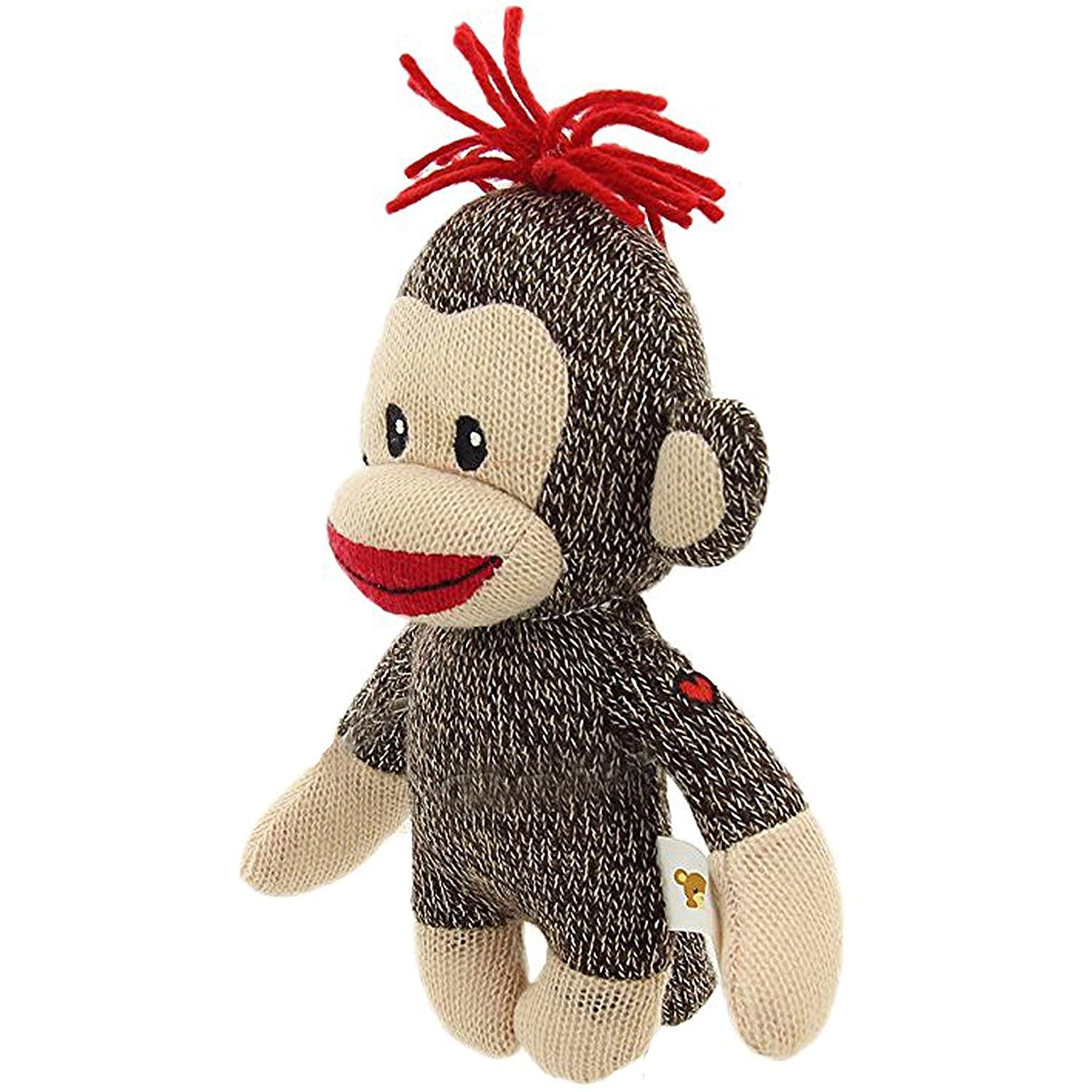 Plushland Original Curioso Brown Sock Monkey, Hand Knitted, Stuffed Animal Toy Gift-for Kids, Babies, Teens, Girls and Boys Baby Doll Present Puppet 6
