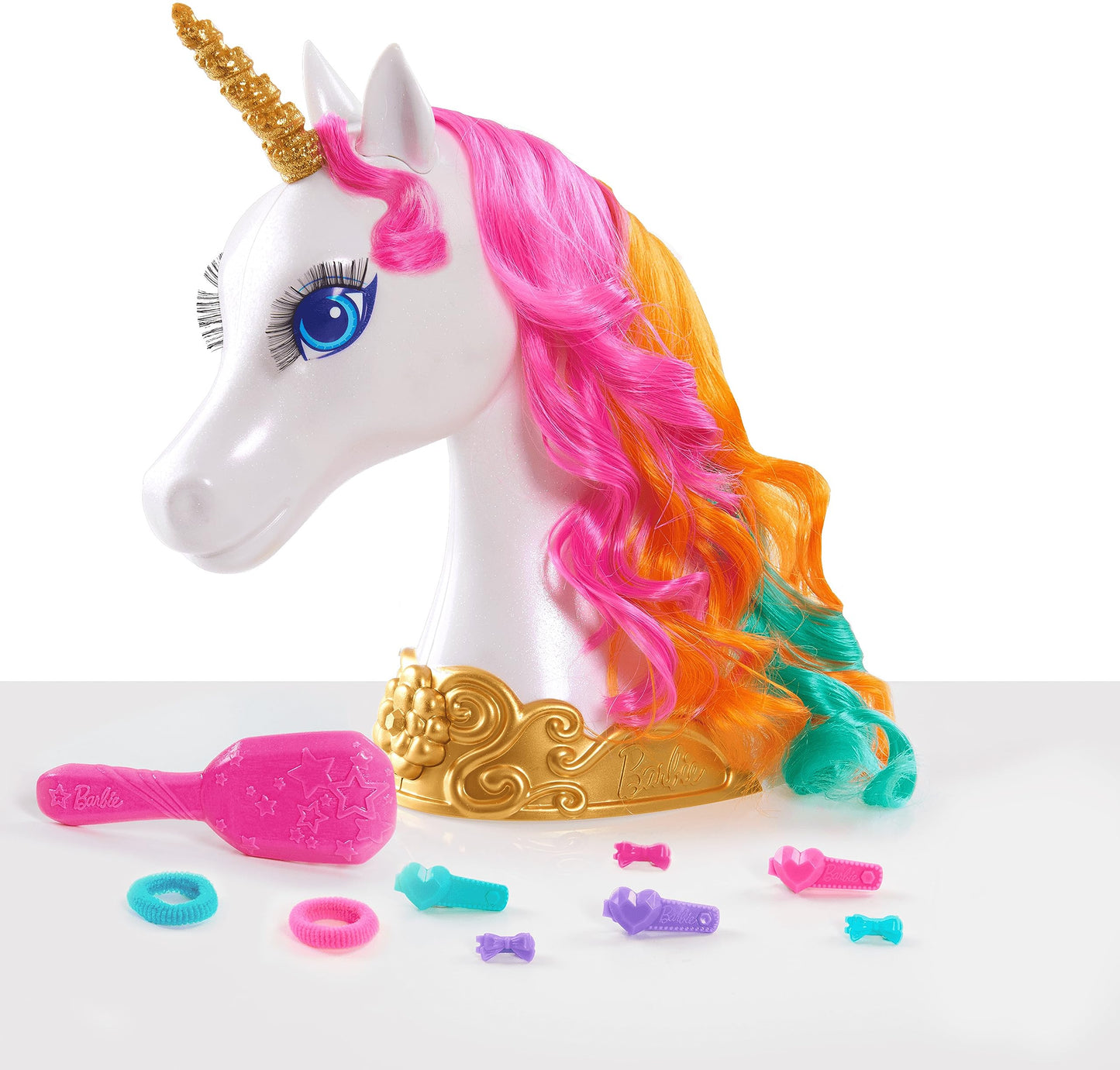 Barbie Dreamtopia 12-inch Unicorn Styling Head with Accessories, 10-pieces, Rainbow Hair, Kids Toys for Ages 3 Up by Just Play