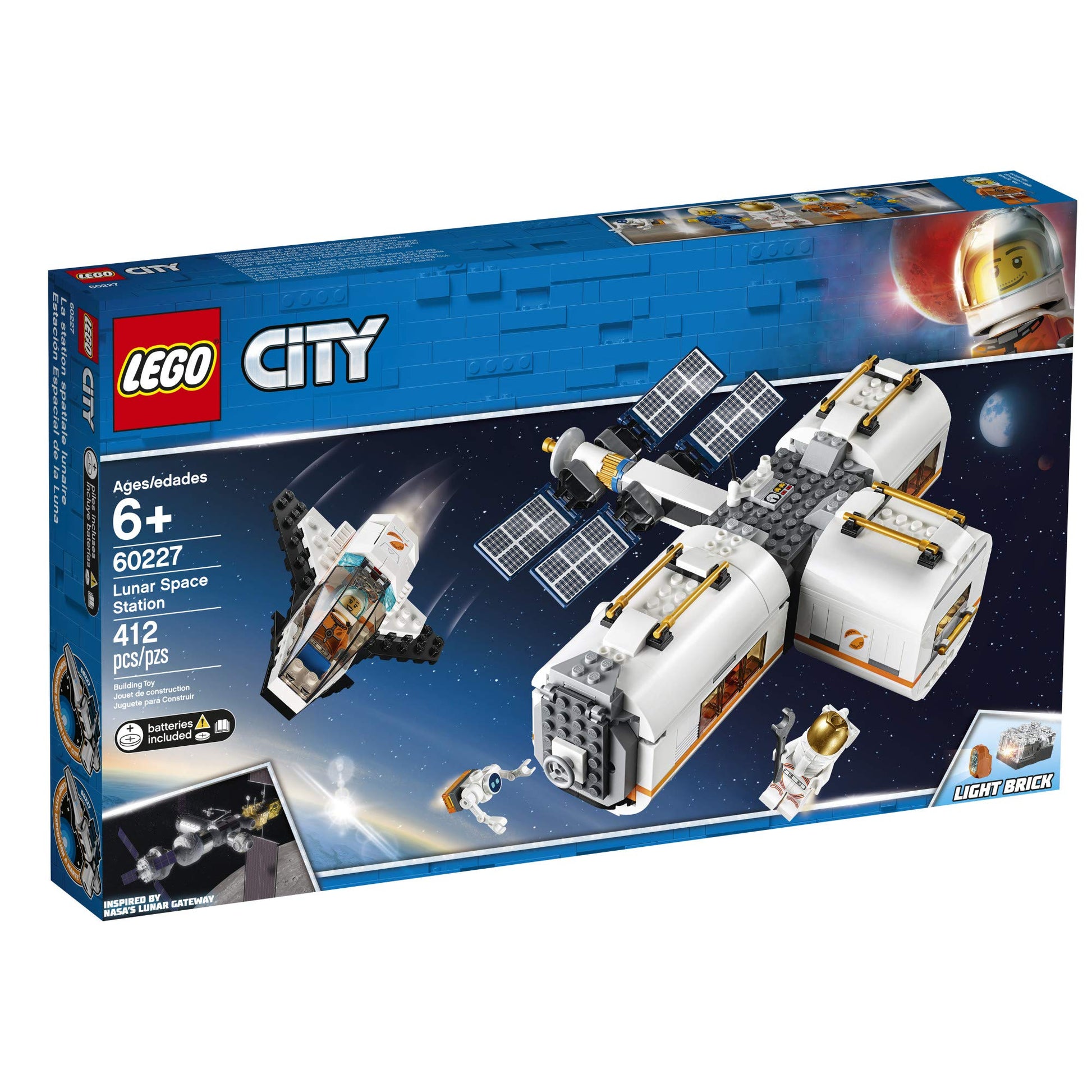 LEGO City Space Lunar Space Station 60227 Space Station Building Set with Toy Shuttle, Detachable Satellite and Astronaut Minifigures, Popular Space