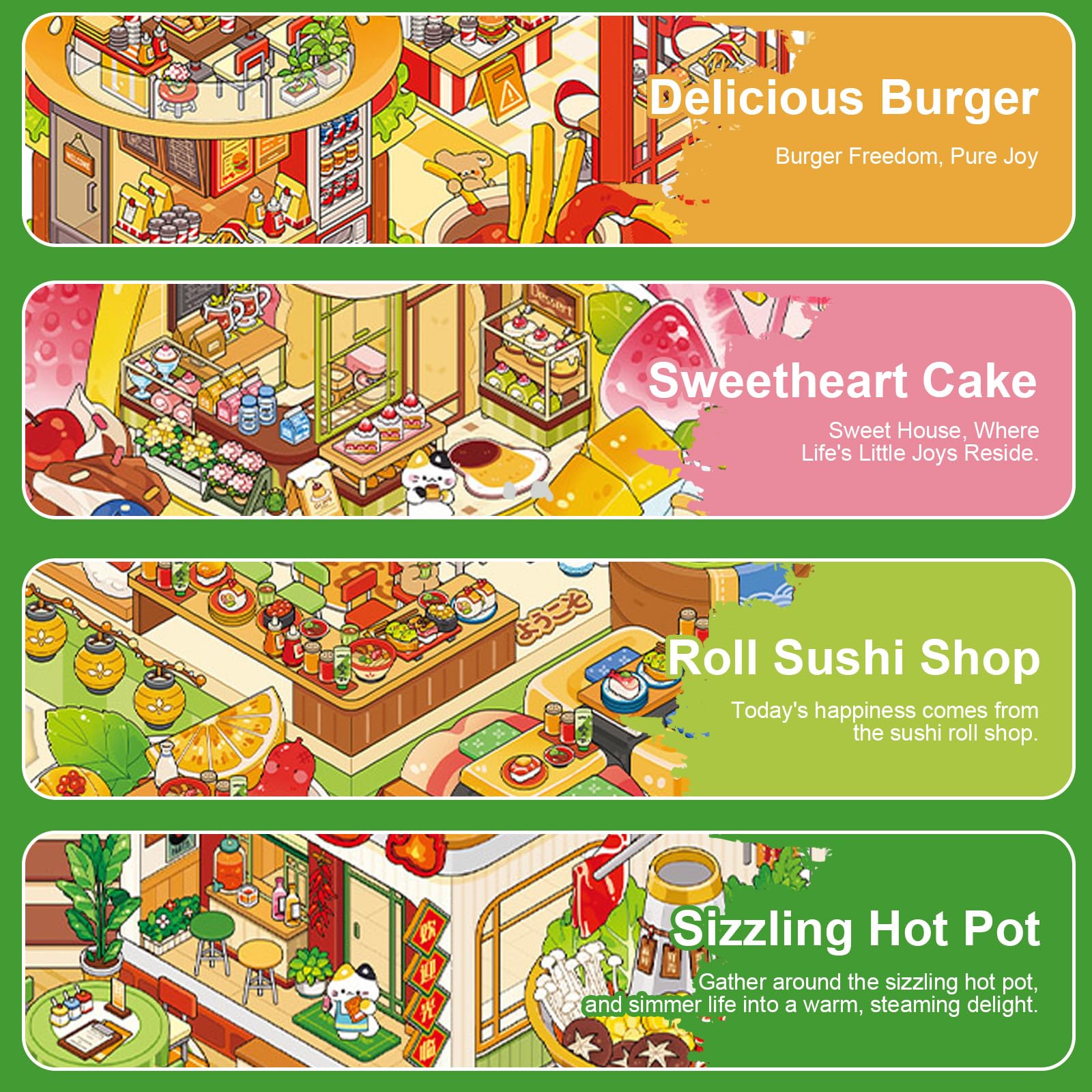 ZSYTZL 4 Sheets 3D DIY Stickers Scene, Cute Miniature Global Food Sticker Waterproof Quiet Book with Tweezers Decorating Phones Handbooks Bottle