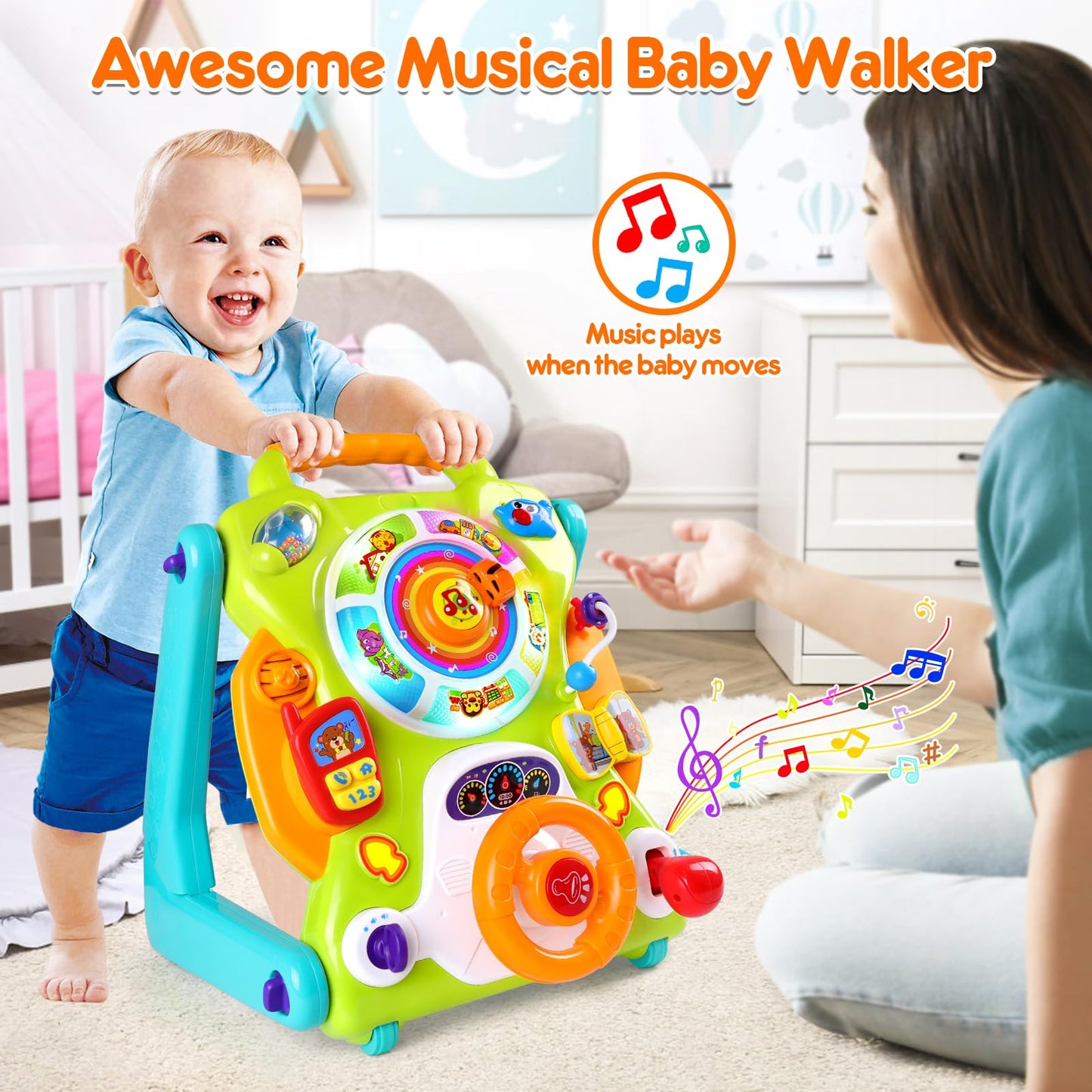 3-in-1 Baby Walker Sit to Stand Toy Activity Center for Infant Toddler 6M+