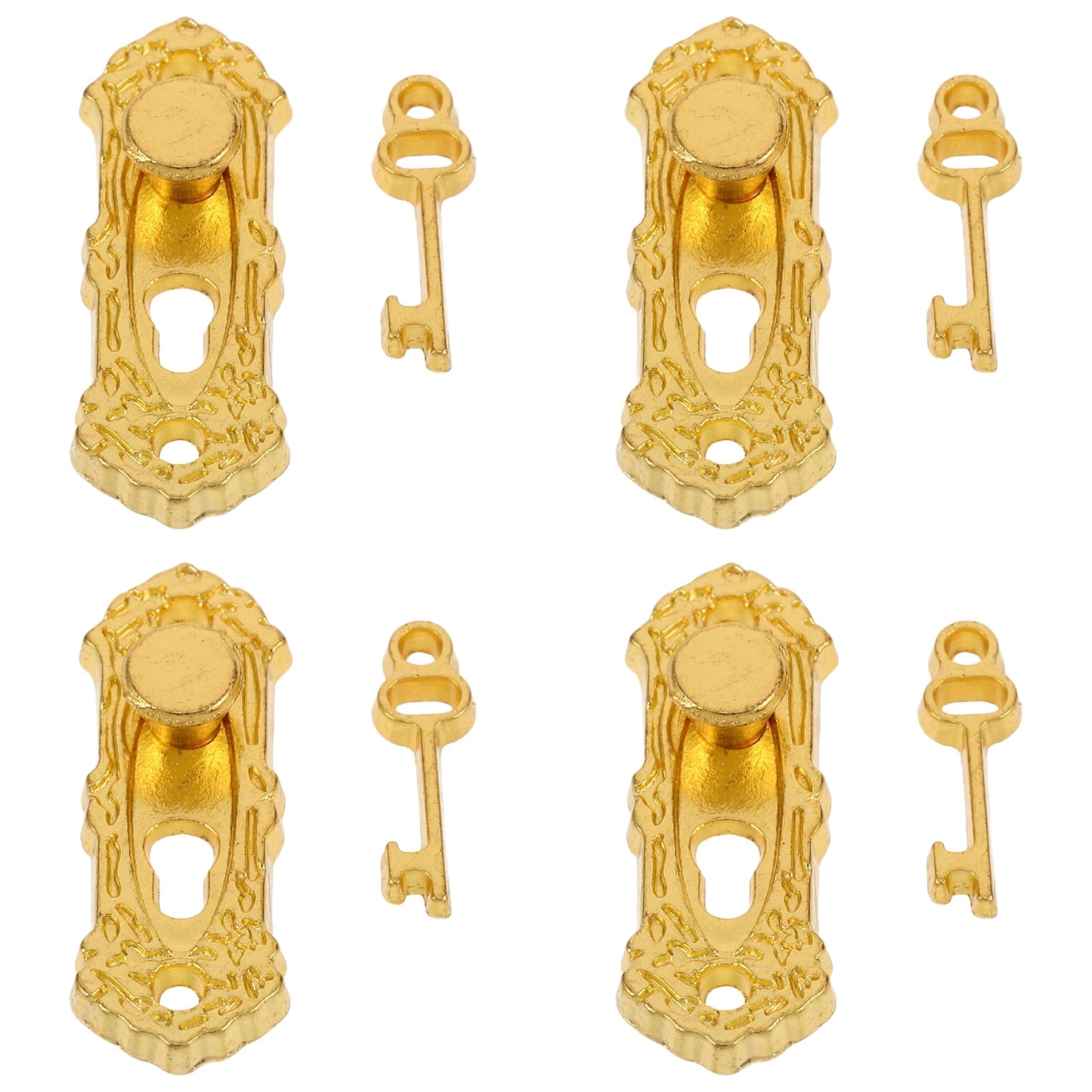 4Set Gold 1/12 Miniature Door Knob Lock and Key Dollhouse Decoration Accessories