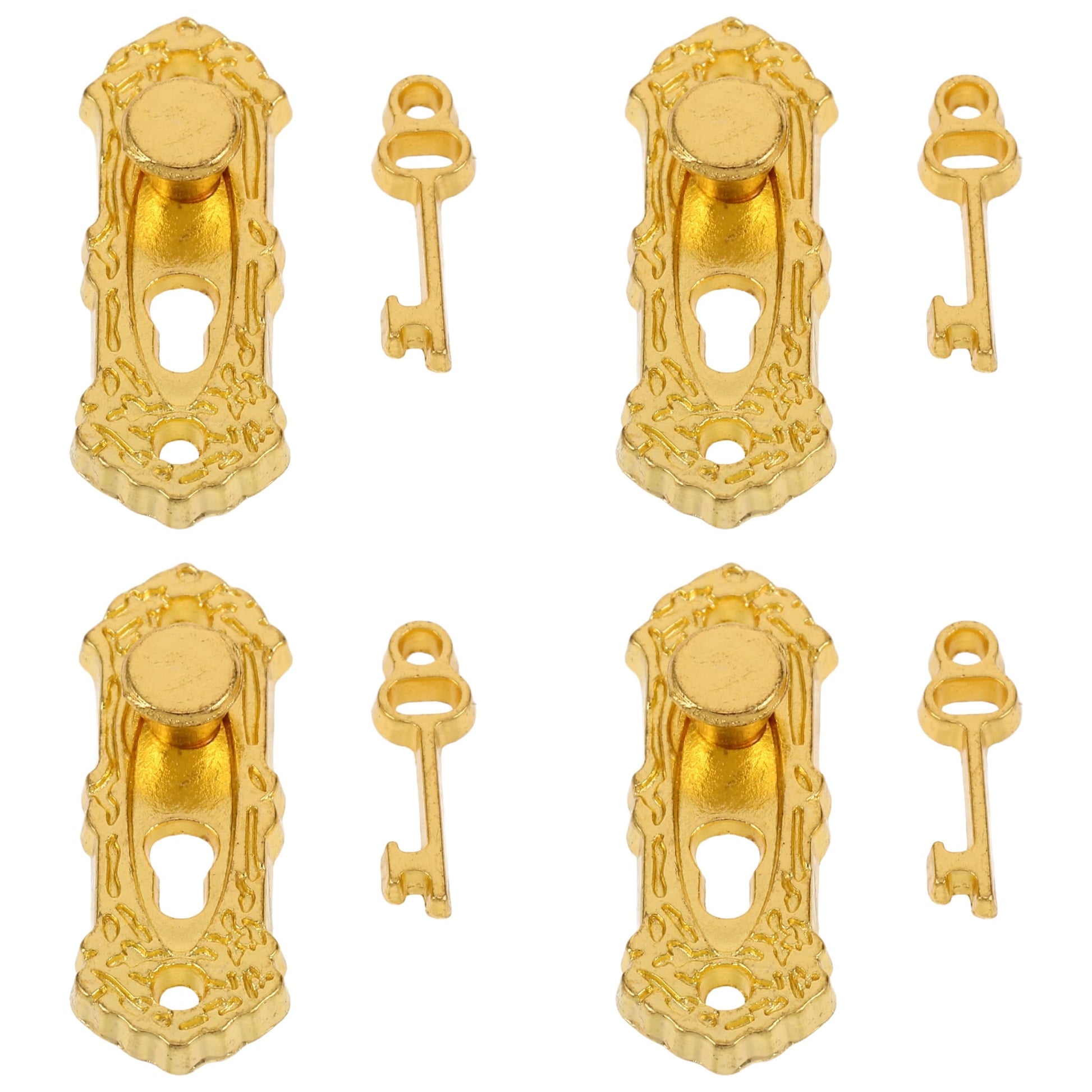 4Set Gold 1/12 Miniature Door Knob Lock and Key Dollhouse Decoration Accessories