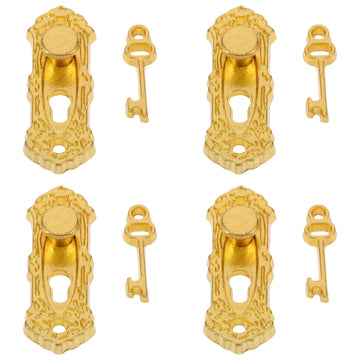 4Set Gold 1/12 Miniature Door Knob Lock and Key Dollhouse Decoration Accessories
