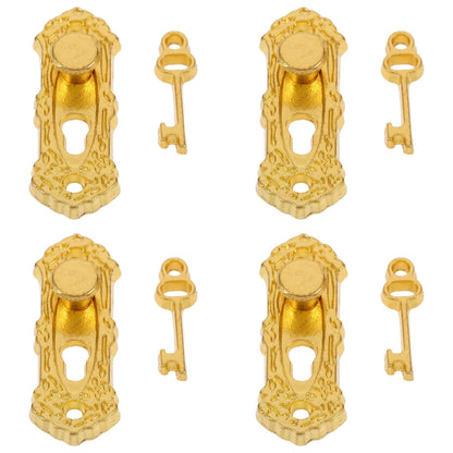 4Set Gold 1/12 Miniature Door Knob Lock and Key Dollhouse Decoration Accessories