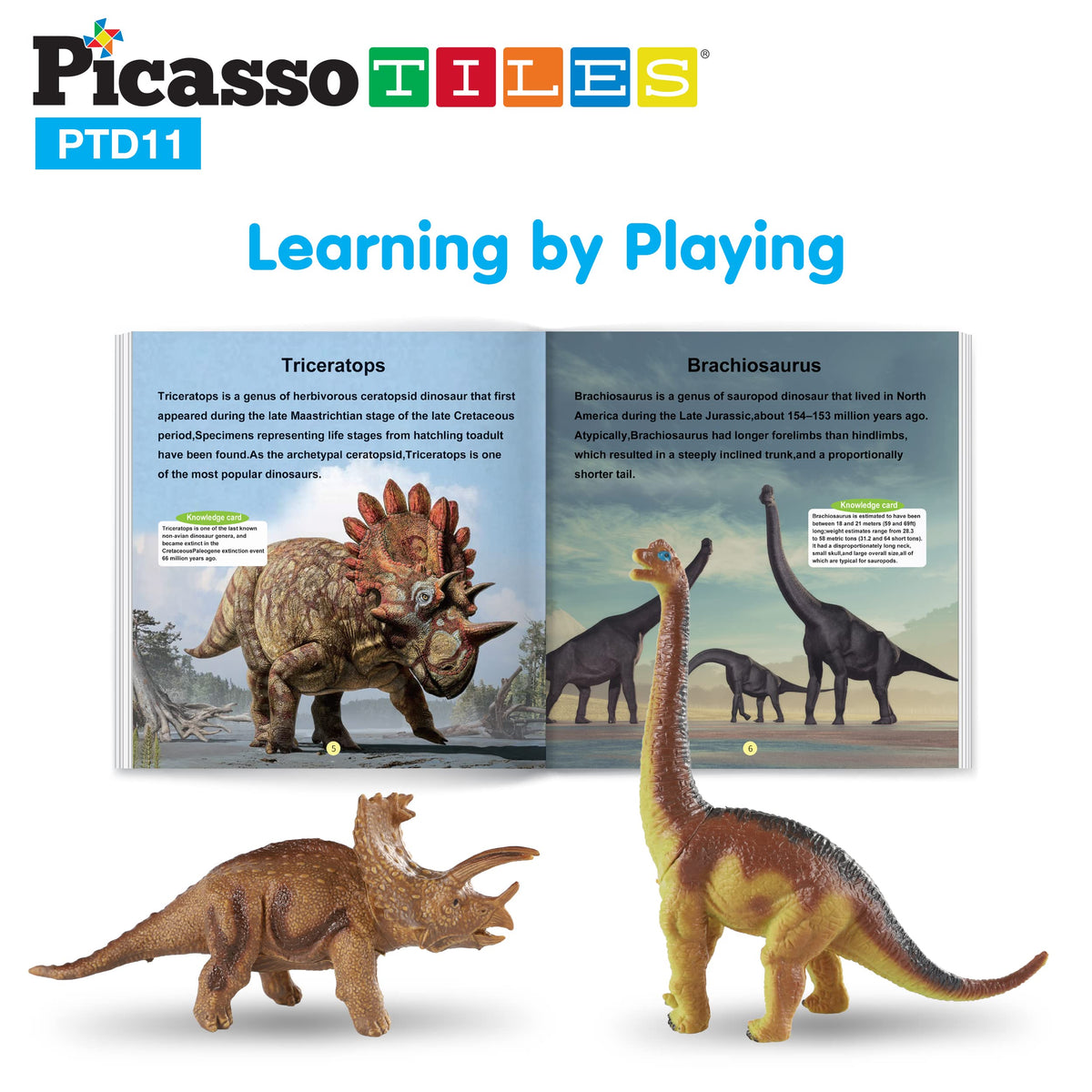 PicassoTiles Dinosaur Play Mat Toys 32pc Dino Playset STEM Activity Learning Kit STEAM Toy with Educational Book, 21 Action Figures T-Rex,
