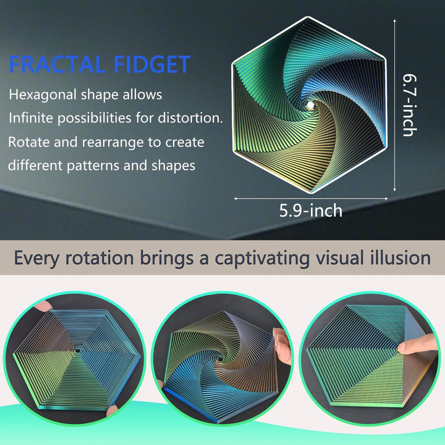 Fractal Fidget Toys, Kinetic Desk Spinning Toy, 35 Circles?5.9x6.69in, Used for Anxiety Disorder ADHD, Adult Office Visual Illusion fingertip Toys