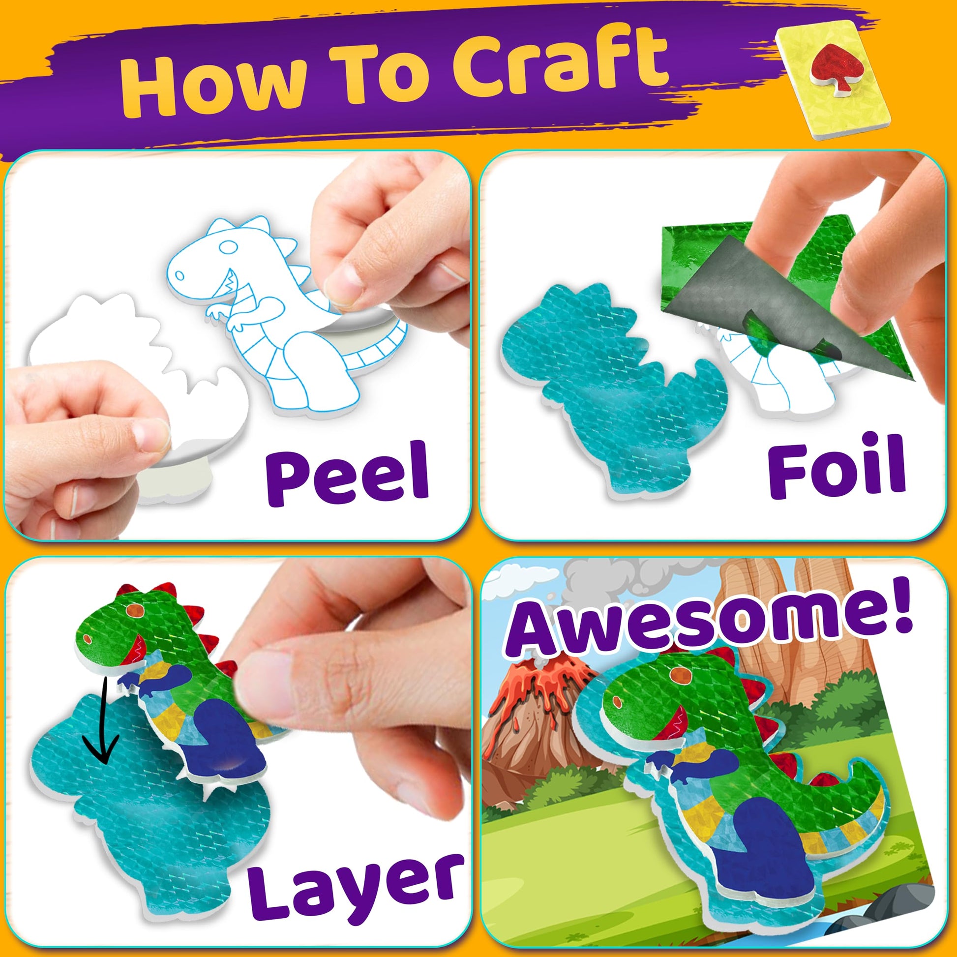 Foil Creative Art Kit for Kids, Fun Craft Set with Triple-Layer 3D Stickers & Foil Sheets - Creative Arts & Crafts for Birthday Party, Girls, Boys DIY