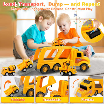 Nicmore Construction Truck Toddler Toys Car: Toys for 1 2 3 4 Year Old Boy 5 in 1 Carrier Toys for Kids Age 1-3 2-4| 18 Months 2 Year Old Boy