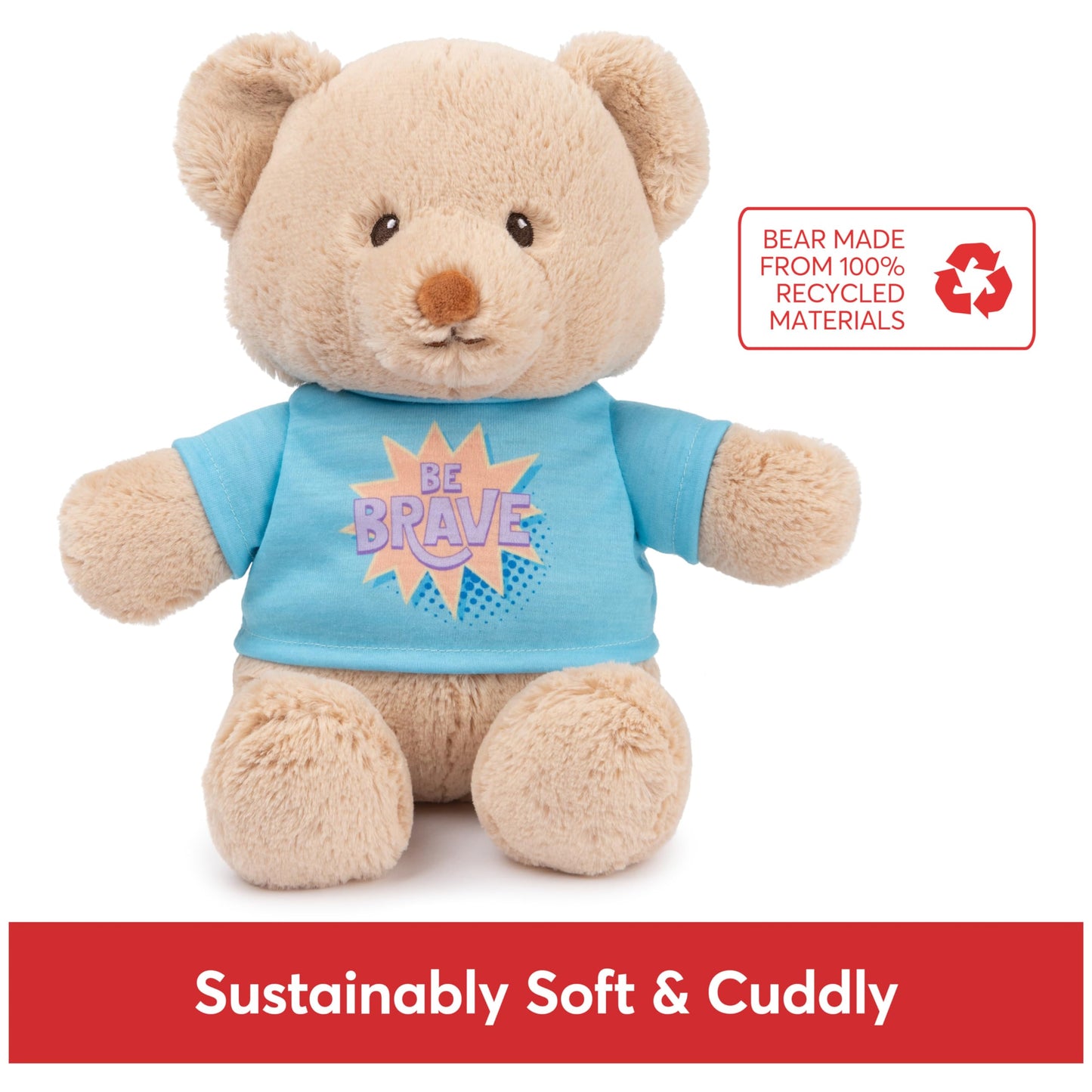 GUND Sustainably Soft “Be Brave” 12-Inch Bear with Blue T-Shirt, Ages 0+