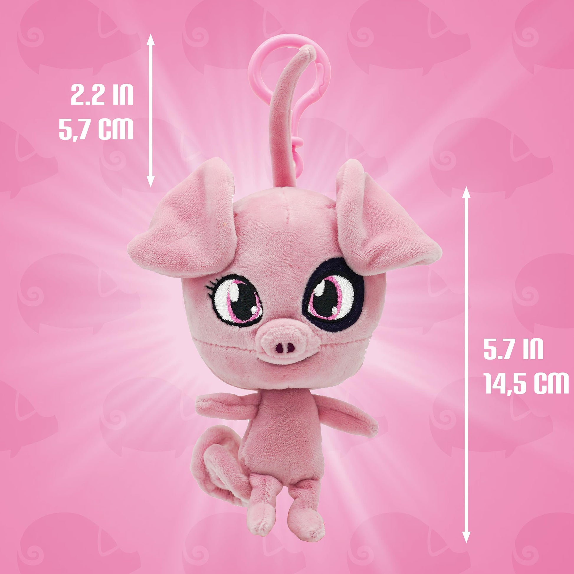 Miraculous Ladybug Kwami 5-inch Lifesize Backpack Keychains - Daizzi The Pig Clip-On Toys - Portable Ladybug and Cat Noir Accessories, Keychain Plush