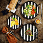 Serve25 175Pcs Black & White Striped Party Supplies - 9" & 7" Striped Paper Plates, Napkins, Cups, Cutlery for Black & White Birthday Party