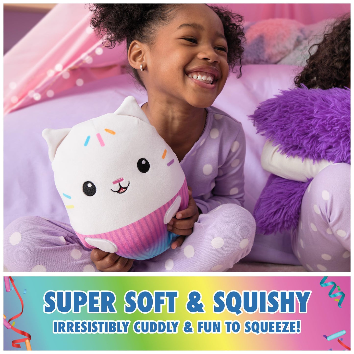 Gabby’s Dollhouse Official Cakey Cat 12-Inch Squishy Plush Toy for Ages 1+