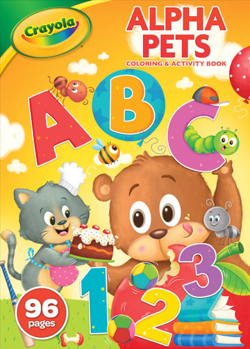 Crayola Alpha Pets Coloring Pages and Stickers, Number & Alphabet Coloring Book, Gift for Kids, 96 Pages