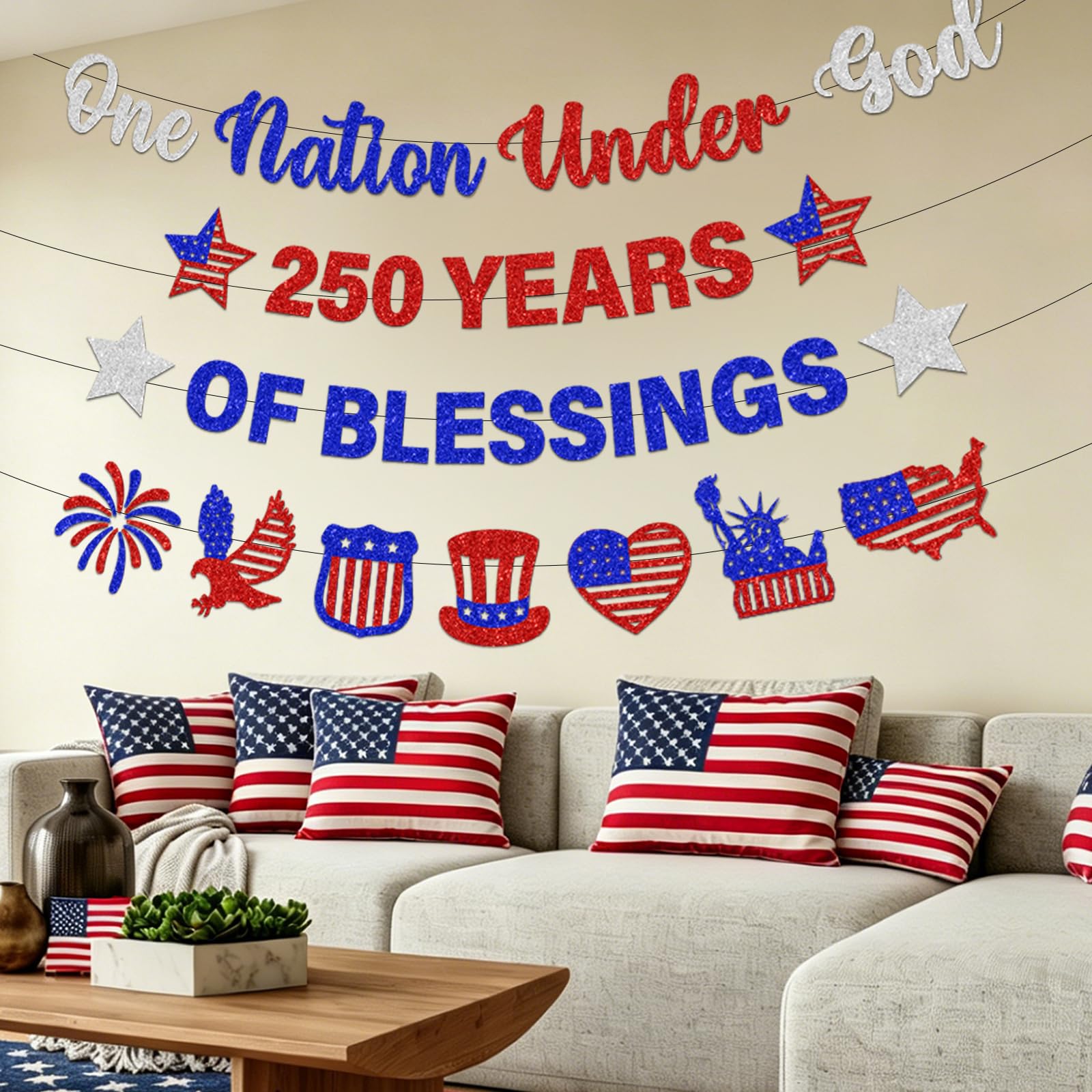 4th of July Decorations,glitter Independence Day Banner Red Blue White 4th of July Banner for Patriotic Home Party Mantel Fireplace Supplies