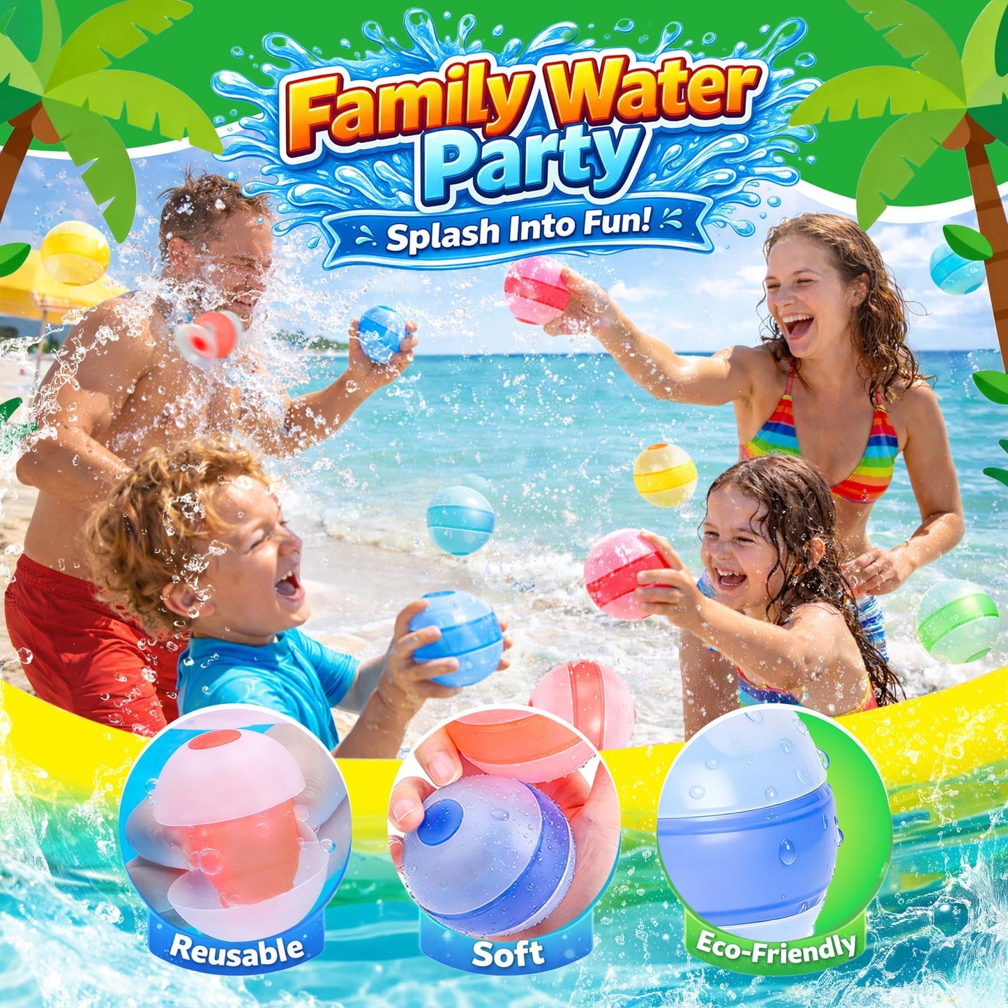Self-Sealing Reusable Water Balloons for Kids - 12 Pack Soft Silicone Splash Balls, No Magnets, Quick-Fill Outdoor Water Battle Toys for Toddlers Boys