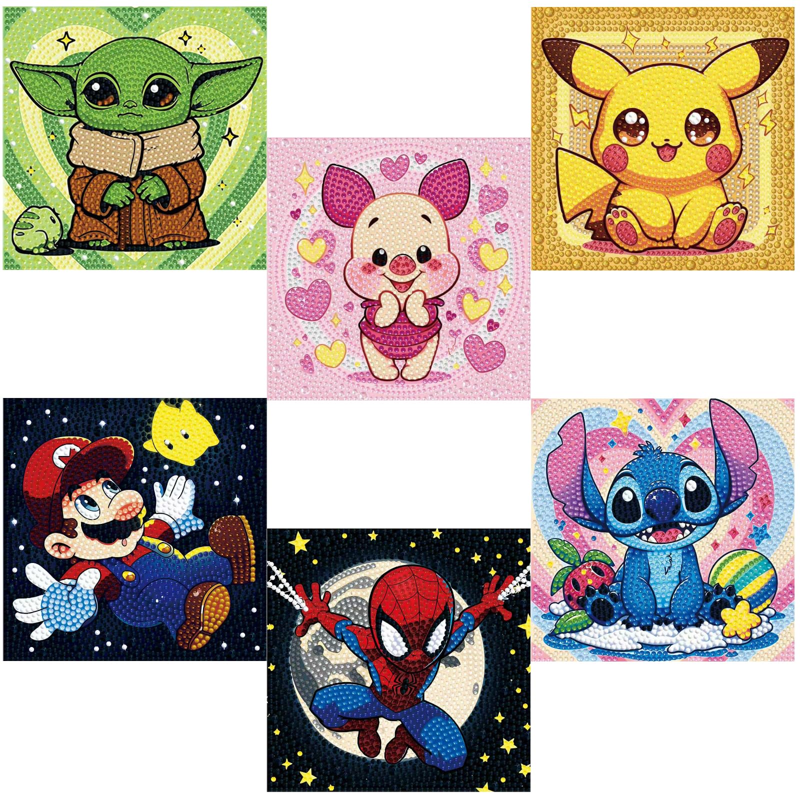 Baiwanerxiang Diamond Art Kits for Kids Ages 8-12, 6 Pcs Diamond Painting for Kids Full Drill Diamond Art Gem by Number for Kids Mosaic DIY Craft