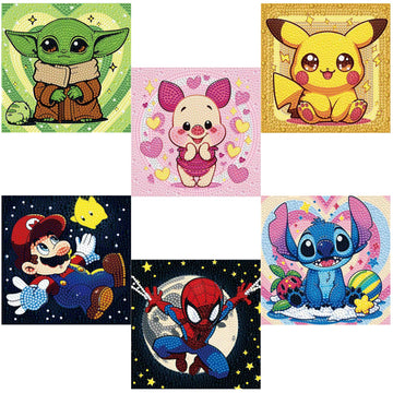 Baiwanerxiang Diamond Art Kits for Kids Ages 8-12, 6 Pcs Diamond Painting for Kids Full Drill Diamond Art Gem by Number for Kids Mosaic DIY Craft