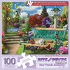 Bits and Pieces 100 Piece Puzzles for Adults - Party in The Park - 100 Extra Large Pieces 15" x 19" Jigsaw Puzzles, Cat Birds Spring, No 2 Pieces