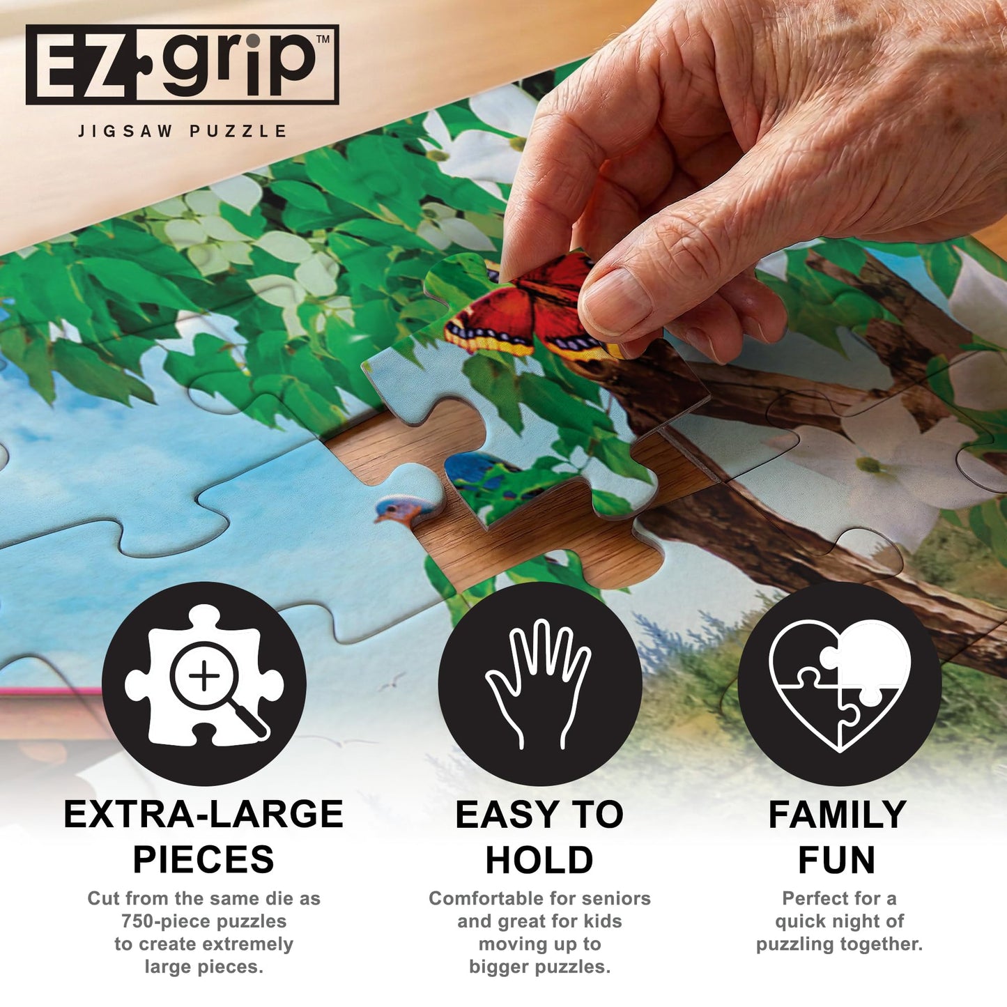 MasterPieces - 300 Piece Jigsaw Puzzle, Large EZ Grip Shapes, Cabin Crossing, Fun for Adults, Seniors, Family, Kids, Non-Glare Finish, 18"x24"