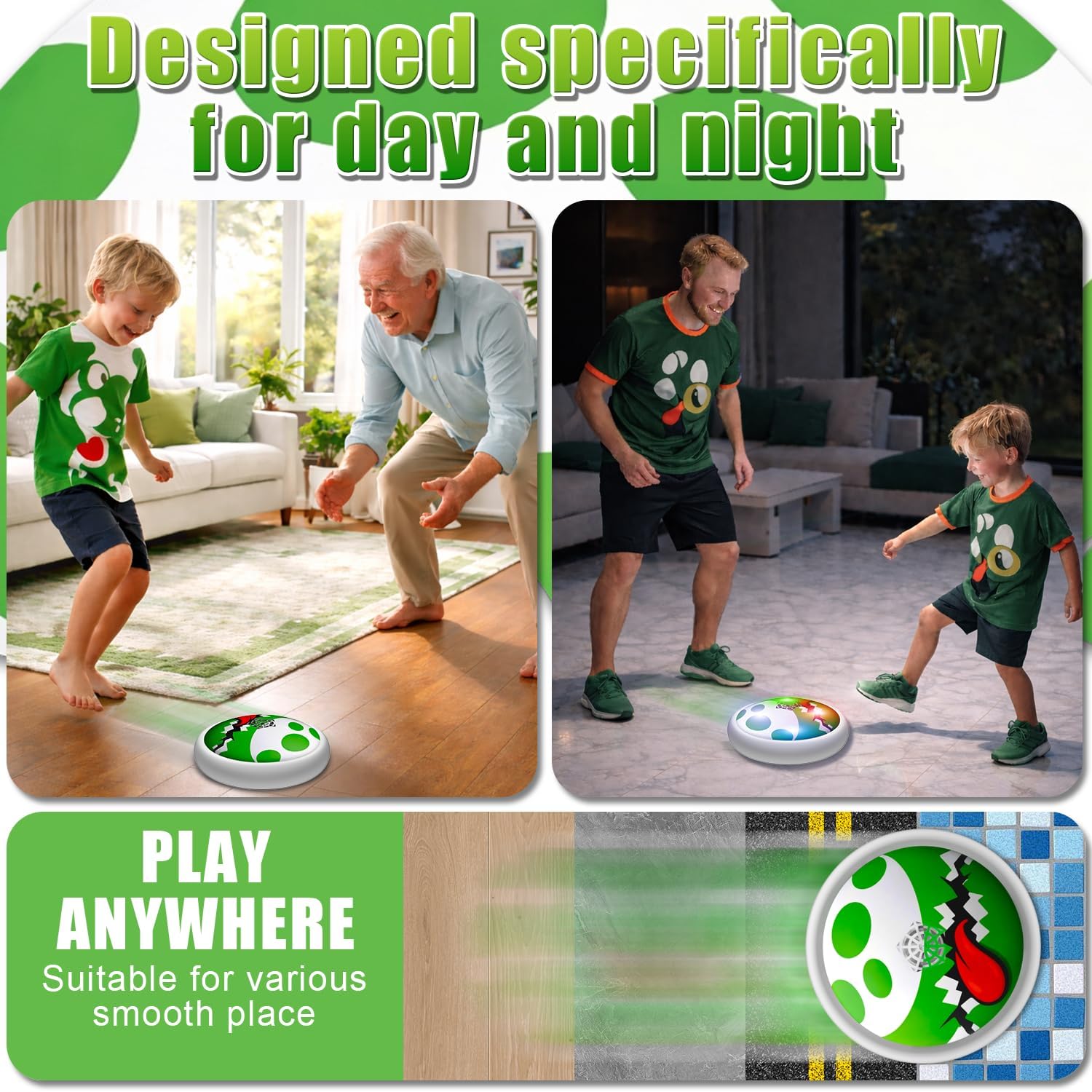 Glückpa Hover Soccer Ball for Kids, Indoor Air Floating Soccer Games with LED Lights, Soft Foam Bumper, Air Power Football Toys for Boys Girls Ages