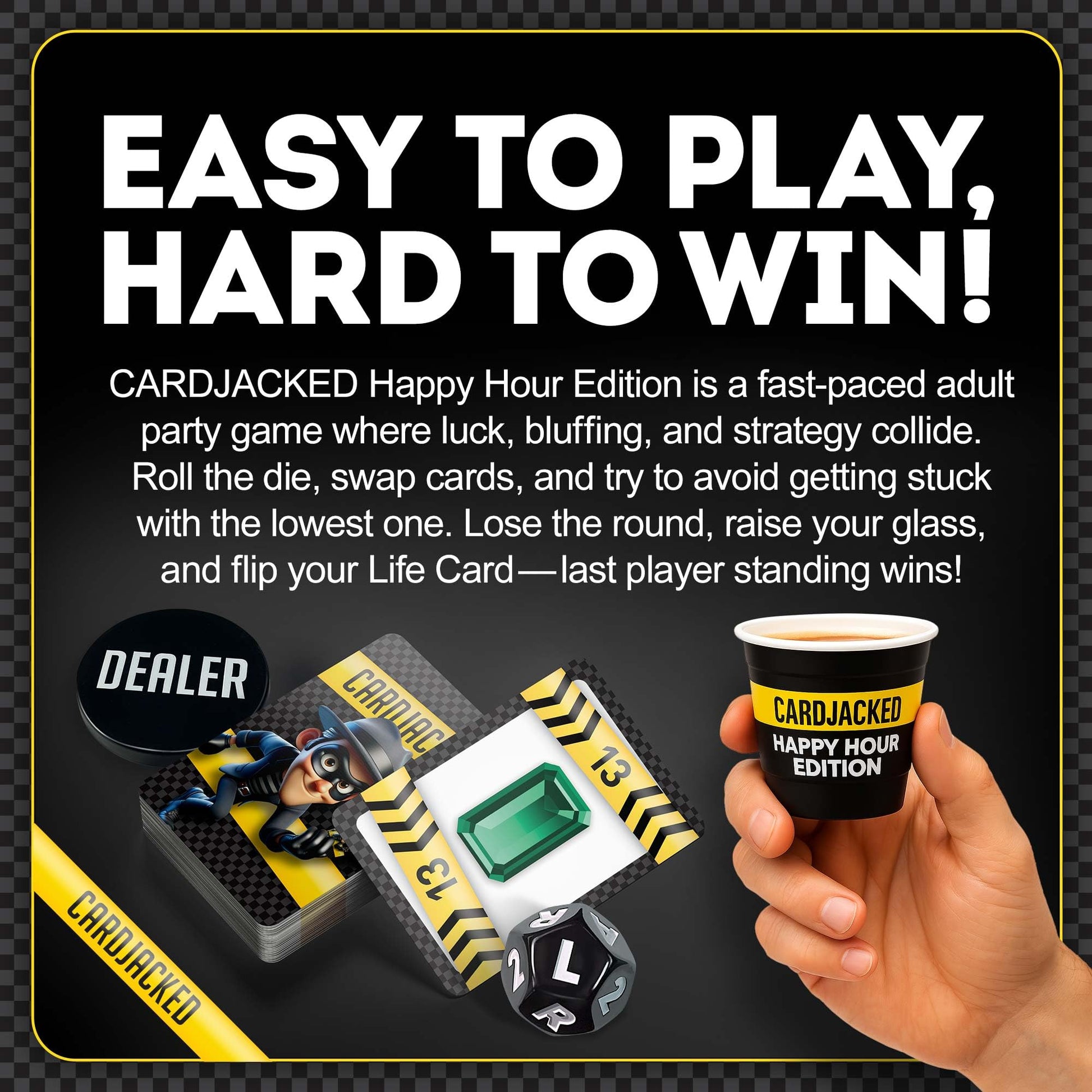 CARDJACKED Happy Hour Edition Card Game - Adult Drinking Game (21+) for 4-10 Players - Includes Waterproof Cards & Shot Glasses