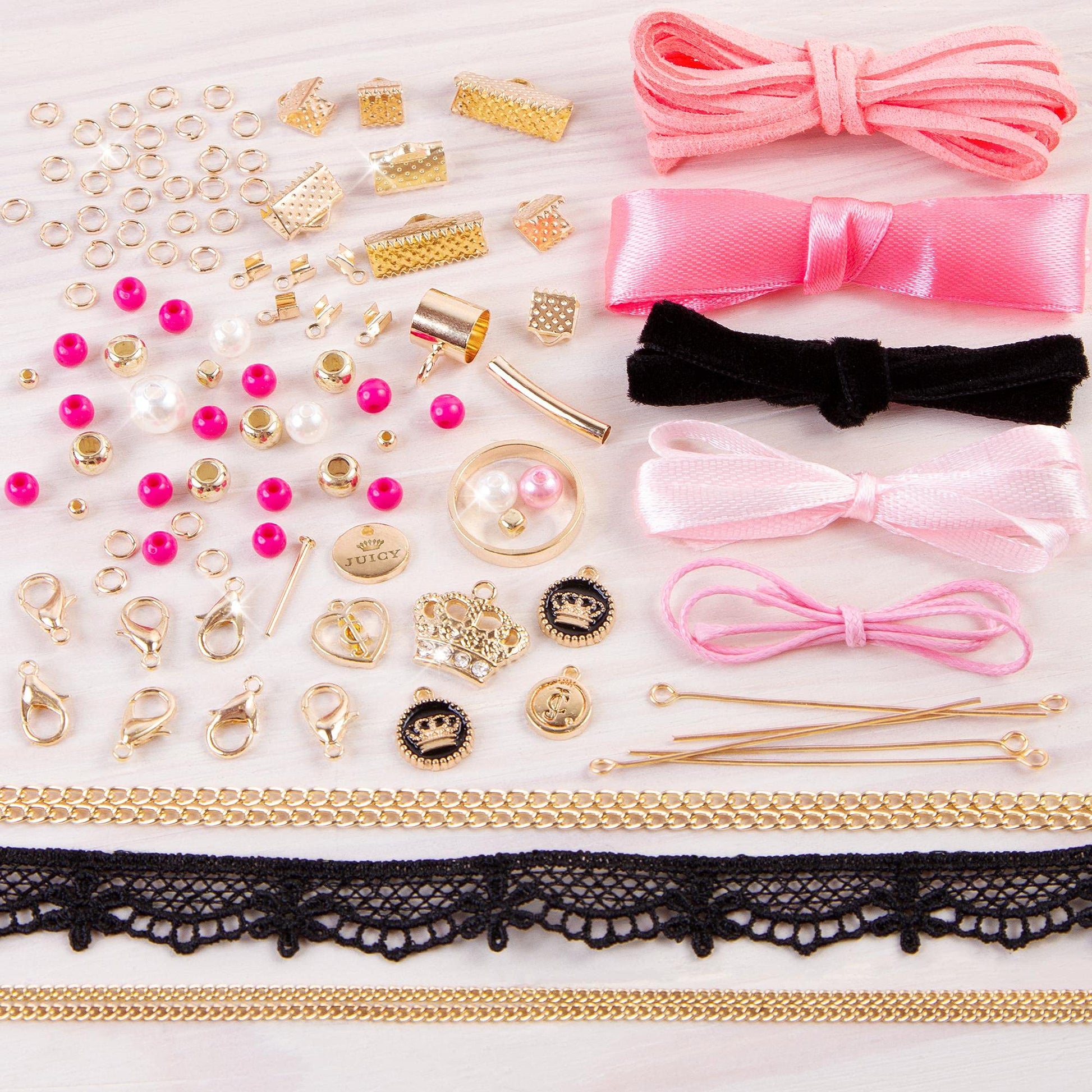 Make It Real Juicy Couture: Chokers & Charms Kit - Create 7 Unique Necklaces, 102 Pieces, 7 Trendy Chokers, 6 Juicy Charms, Tweens & Girls, Elastic