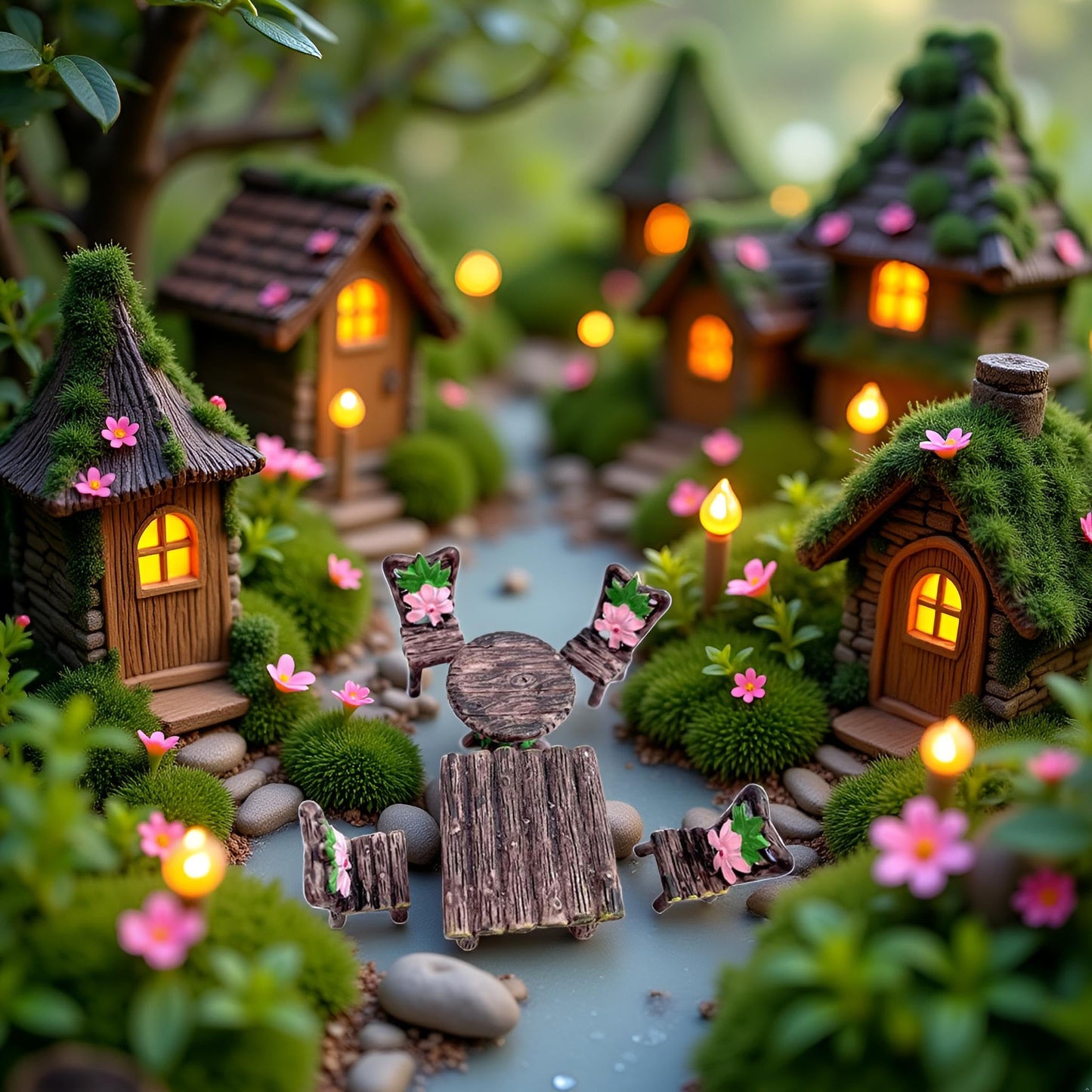 6 PCS Miniature Table and Chairs Set, Fairy Garden Furniture Ornaments Kit for Dollhouse Accessories Home Micro Landscape Decoration Garden Miniatures
