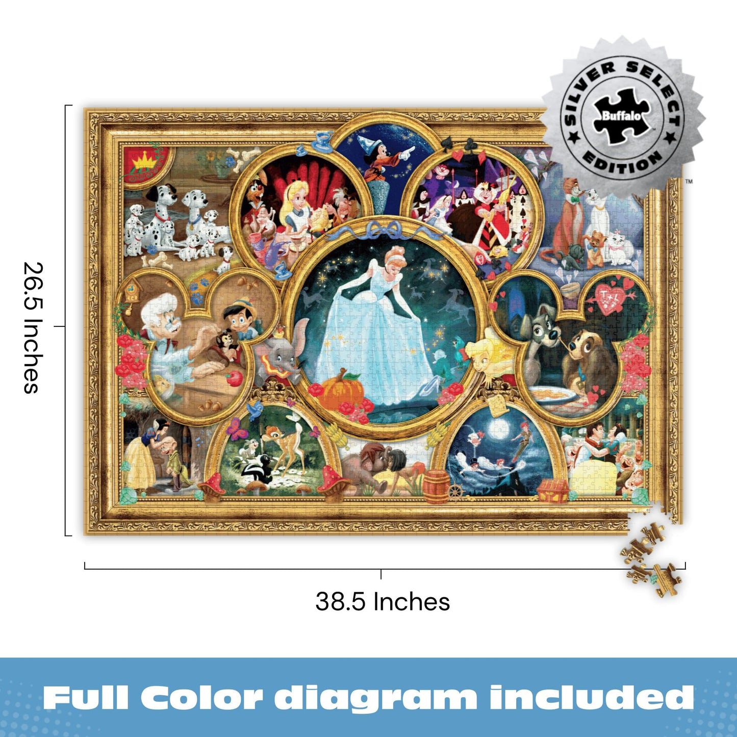 Ceaco - 2000 Piece Silver Select Disney Classic Collage Jigsaw Puzzle Colorful Puzzle for Adults - Precision-Cut Pieces, Beautiful Artwork, and Hours